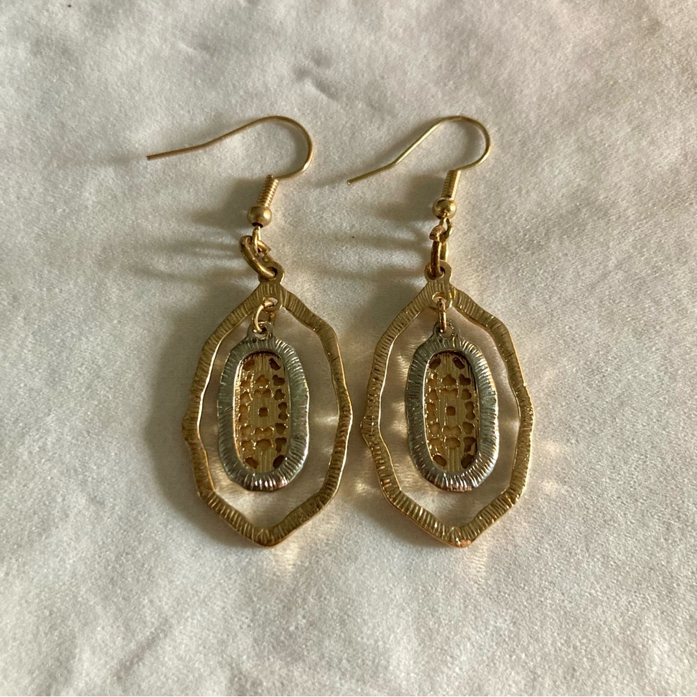 Silver & Gold Tones Dangle Drop Hammered Pierced Earrings Wire